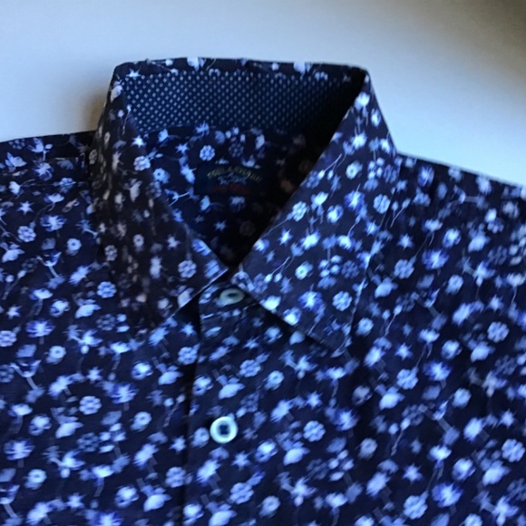 Paul & Shark black with purple flowers  cotton shirt Sz 16.5 made in Italy 🇮🇹 - Picture 4 of 10